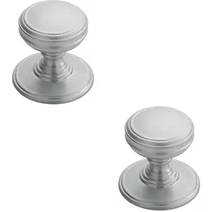 2x Ringed Tiered Cupboard Door Knob 38mm Diameter Satin Chrome Cabinet Handle