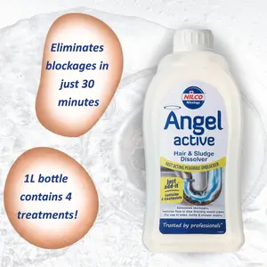 Nilco Angel Active 1L Hair Sludge Dissolver Fast Act Plughole Unblocker 1 Litre