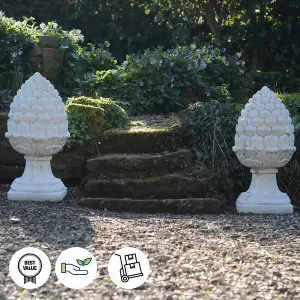 PAIR of Stone Cast Large Acorn Lawn Statue