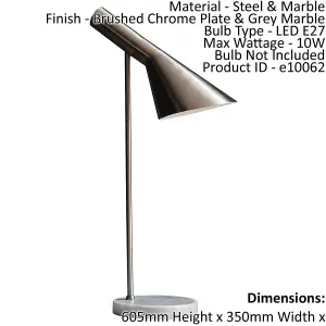 Table Lamp Brushed Chrome Plate & Grey Marble 10W LED E27 Bedside Light