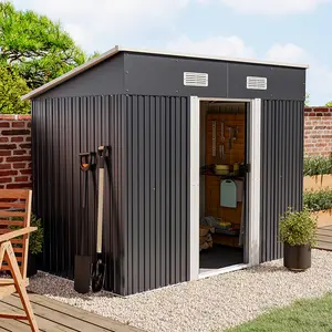 8ft. W x 4ft. D Metal Pent Garden Shed Black