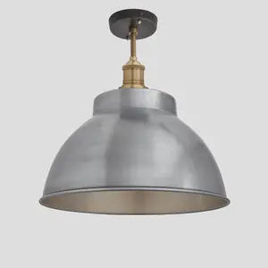 Industville Brooklyn Dome Flush Mount, 13 Inch, Light Pewter, Brass Holder