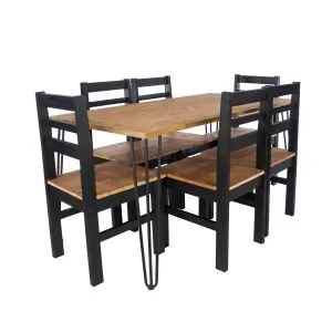 Core Products Augusta Anqitue Waxed Pine 150cm long Dining Table with 6 Black Pine Chairs