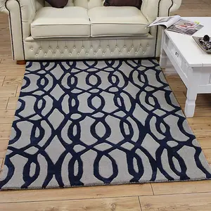 Blue Wool Handmade Luxurious Modern Easy to Clean Abstract Dining Room Bedroom And Living Room-200cm X 300cm