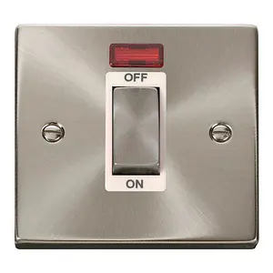 Satin / Brushed Chrome 1 Gang Ingot Size 45A Switch With Neon - White Trim - SE Home