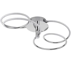 LED Semi Flush Ceiling Light 32W Warm White Chrome Infinity Hoop Strip Feature