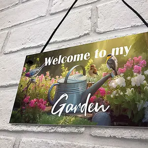 Red Ocean Garden Welcome Signs - Hanging Garden Shed Wall Fence Signs - Novelty Garden Decorations