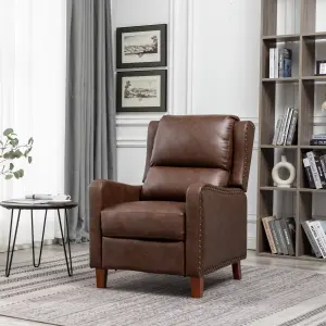 Recliner Upholstered Armchair PU Leather Padded Comfy Sofa Lounge Chair, Push Back Recliner with Rivet Decoration - Brown