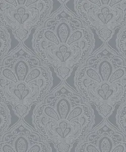 Galerie Emporium Grey Silver Mehndi Damask Embossed Wallpaper