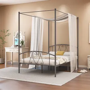 Costway Double Size Metal Canopy Bed Frame 4-Poster Modern Platform Wooden Slat Support