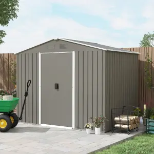 Outsunny 8 x 6ft Garden Storage Shed w/ Double Sliding Door Outdoor Light Grey