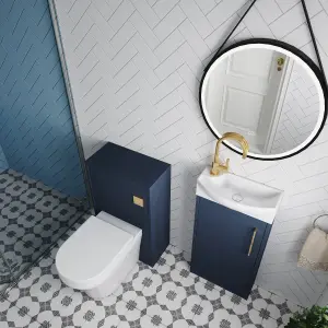 Cloakroom Suite - Right Hand 440mm Vanity, WC Unit, Toilet and Tap - Blue/Brass