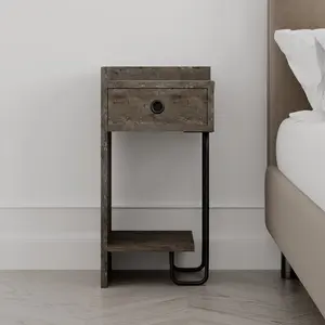 Jan Versatile Modern Bedside Table with Drawer and Open Shelf Dark Coffee / Left Orientation