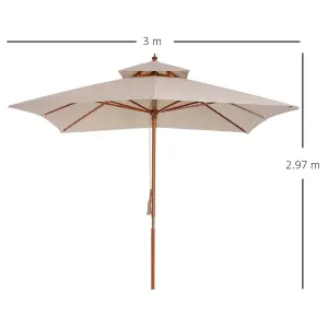 Outsunny 3m 2-tier Patio Parasol Garden Sun Umbrella Sunshade Bamboo w/ Pulley