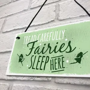 Red Ocean Fairies Sleep Here Garden Plaque Gift Fairy Shabby Chic Gardening Sign Home Decor