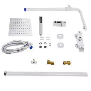 Rinse Bathrooms Thermostat Shower System, Twin Head Thermostatic Shower Mixer Set with 8" Square Rainfall Shower Head