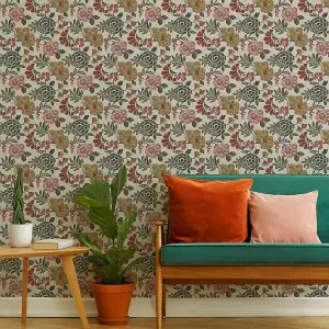 GoodHome Padworth Blue, cream & red Floral Textured Wallpaper