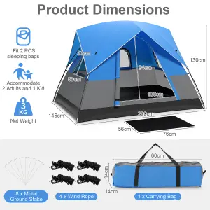 Costway 3-person Camping Tent Waterproof Double-layer Tent w/ Removable Floor Mat