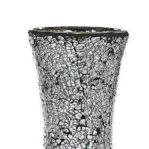 London Boutique Vase Cylinder Handmade Mosaic Glitter Vase Decorative Sparkled Glass gift present (Cylinder Black)