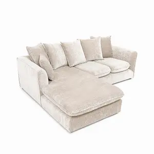 Lucas Water Repellent Velvet Chenille Left Facing Corner Sofa in Cream