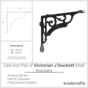 Oakcrafts - Pair of J Duckett Antique Vintage Cast Iron Shelf Brackets - 195mm x 170mm