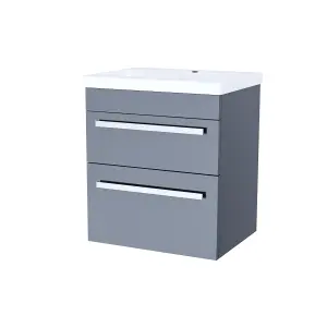 Nes Home Nanuya 500mm Wall Hung 2 Drawer Vanity Basin Unit Steel Grey