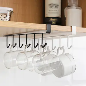 Black Metal 6 Hooks Rail Cup Hook Rack Hanging Holder Under Cabinet Closet