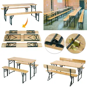 3-Piece Outdoor Natural Garden Foldable Wooden Table Bench Furniture Set