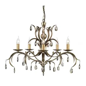 5 Bulb Chandelier Hanging Pendant Ceiling Light Bronze Patina LED E14 60W Bulb