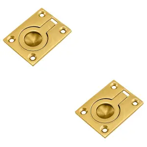 2 PACK - Flush Ring Recessed Pull Handle 63 x 50mm 12mm Depth Polished Brass Sliding Door