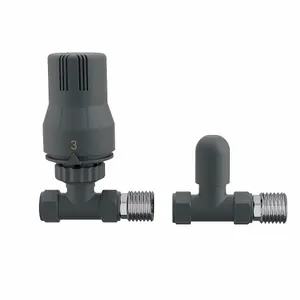 Rinse Bathrooms Anthracite Thermostatic Radiator Valve 15mm Straight Radiator TRV + Lockshield for Heated Towel Rail Radiator