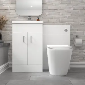 Nes Home Gloss White Vanity Basin Cabinet, WC Unit & Rimless Toilet