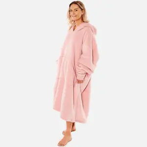 Sienna Long Hoodie Blanket Soft Sherpa Fleece Oversized Sweatshirt - Blush