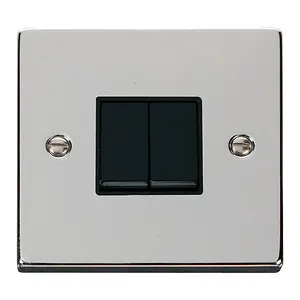 Polished Chrome 10A 2 Gang 2 Way Light Switch - Black Trim - SE Home