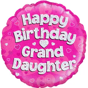 Oaktree 18 Inch Circle Happy Birthday Grand Daughter Foil Balloon Pink/Silver (18in)