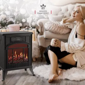 NETTA 1900W Freestanding Stove Heater With Realistic Fire Flame Effect