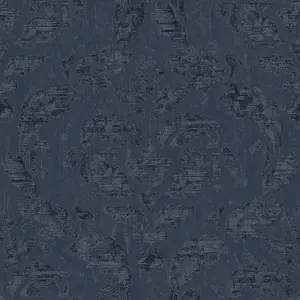 Galerie Utopia Blue Traditional Damask Sheen Finish Wallpaper Roll