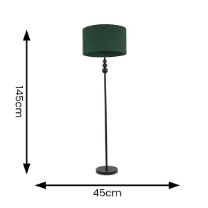 ValueLights Marissa Matt Black Stacked Ball Floor Lamp with Forest Green Drum Shade - LED Bulb Included