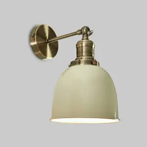 ValueLights Wilhelm Antique Brass Adjustable Knuckle Joint Wall Light with Gloss Cream Dome Shade