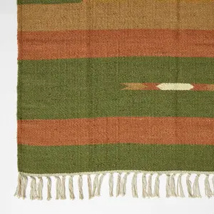 Homescapes Lundi Orange & Green Kilim Cotton & Jute Rug 160 x 230 cm