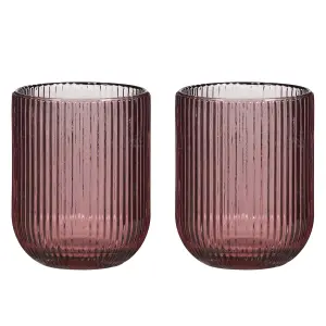 Set of 2 Vintage Luxury Pink Ribbed Short Drinking Glass Whisky Glass Tumbers 270ml