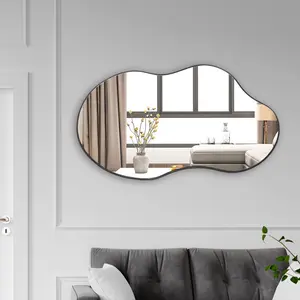 Asymmetrical Metal Framed Wall Accent Mirror Black / 90.9cm H x 55.1cm W