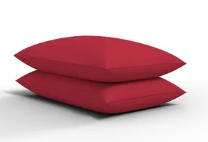 Pair of Pillowcase Polycotton Plain Dyed Housewife Pair of Pillow Covers 75cmx50cm (Red)