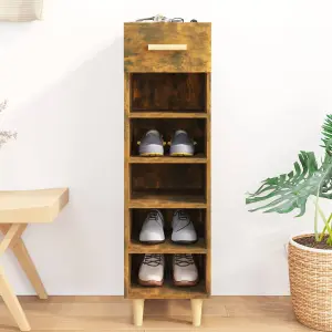 Berkfield Shoe Cabinet Smoked Oak 30x35x105 cm Engineered Wood