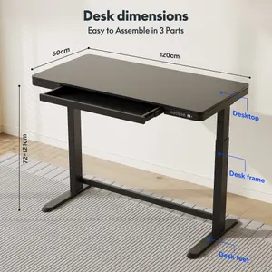 FlexiSpot Adjustable Height Desk Frame Recessed Drawer in Black