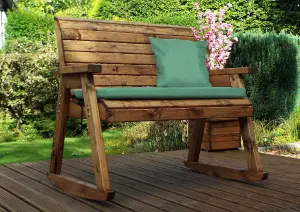 Charles Taylor Wooden Garden 2 Seater Rocker Bench Rocking Chair & Green Cushion