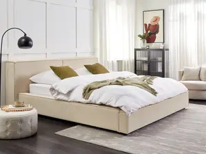 Corduroy EU Super King Size Bed Beige LINARDS