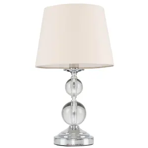 ValueLights Gatto Modern Polished Chrome and Acrylic Ball Touch Table Lamp with Beige Light Shade