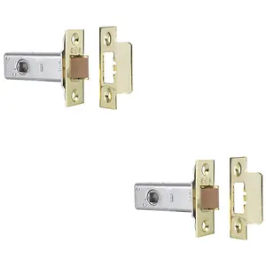 2 PACK - 64mm Heavy Sprung Tubular Door Latch Square Strike Plate Forend Polished Brass