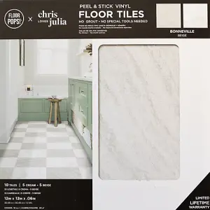 Floor Pops Bonneville Beige Self Adhesive Vinyl Floor Tiles Pack of 10 (0.93sqm)